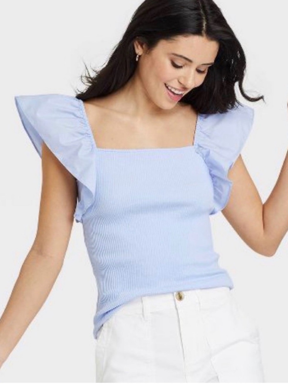 a new day Light Blue Ruffle Strap Tank Top